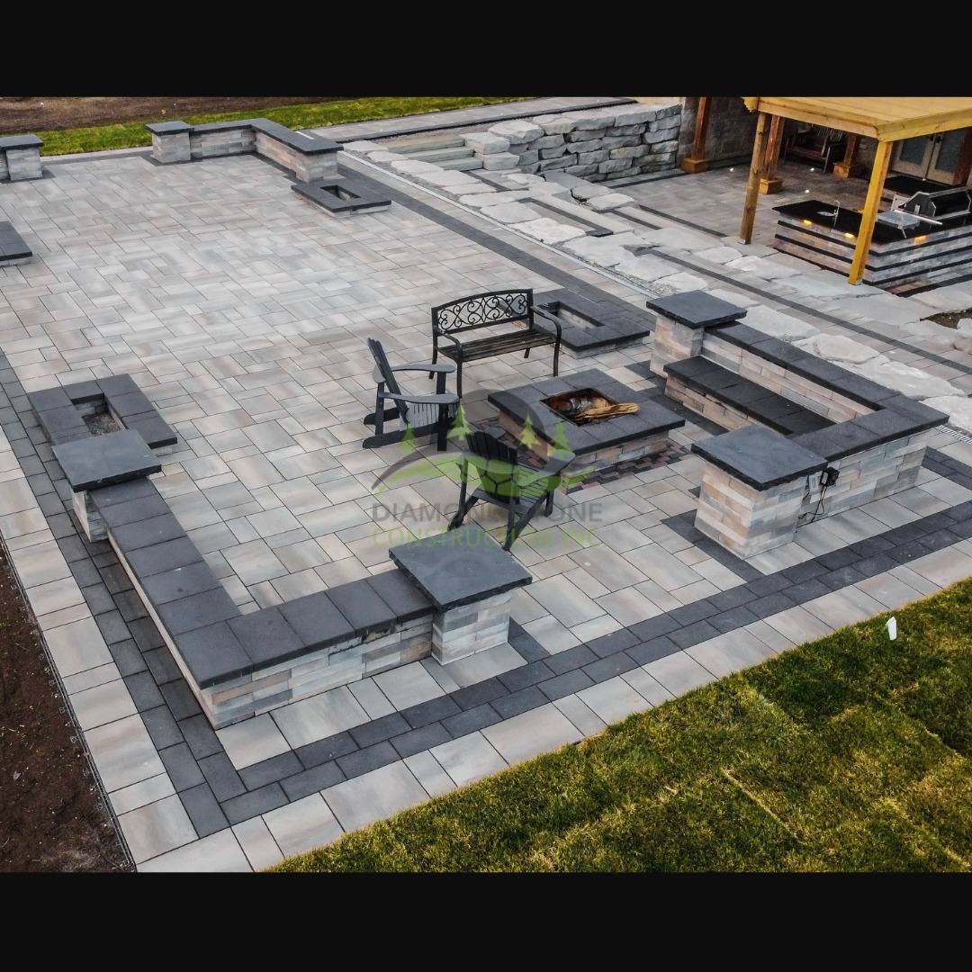 Custom pool and interlocking patio built by Diamond Stone in Toronto