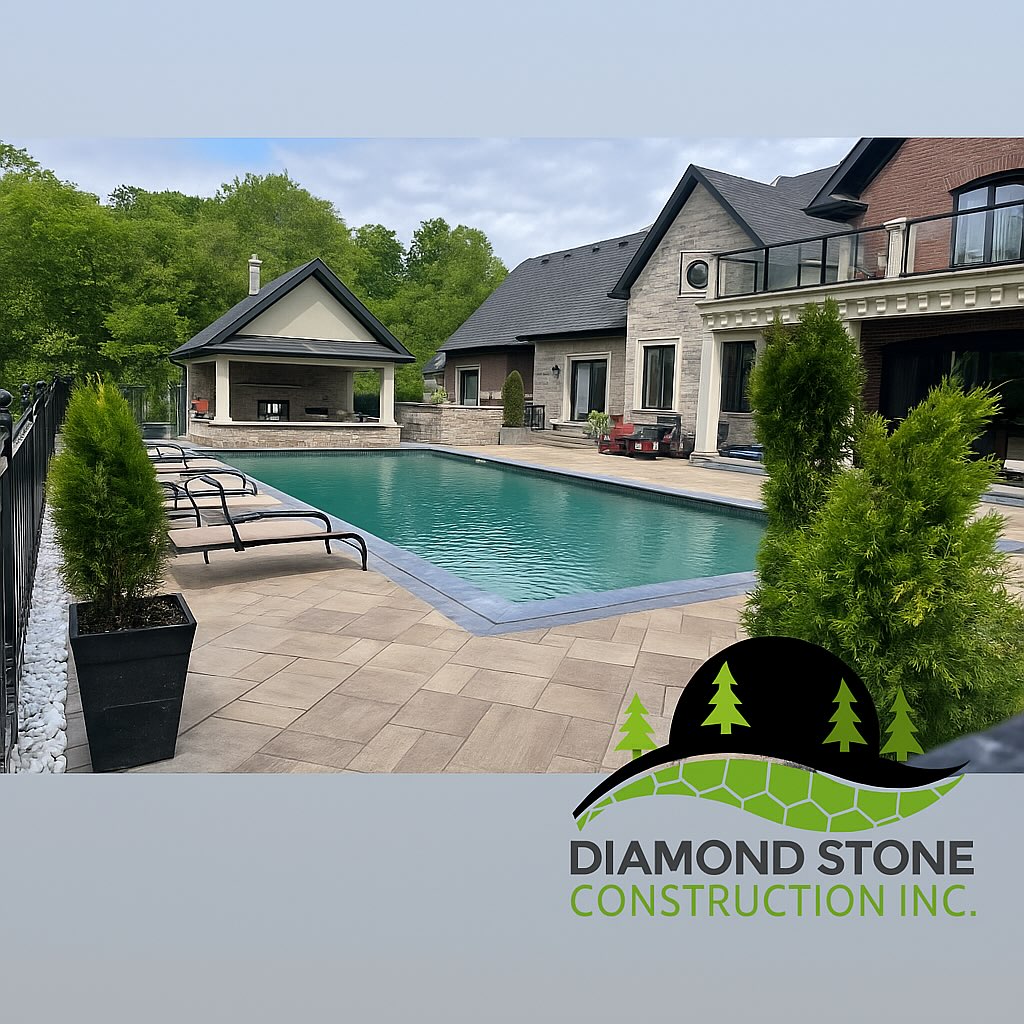 Custom pool and interlocking driveway built by Diamond Stone in Richmond Hill